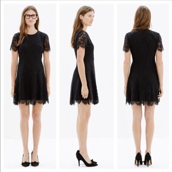 Madewell Black Floral Lace Shift Mini Dress 2 - Picture 1 of 5